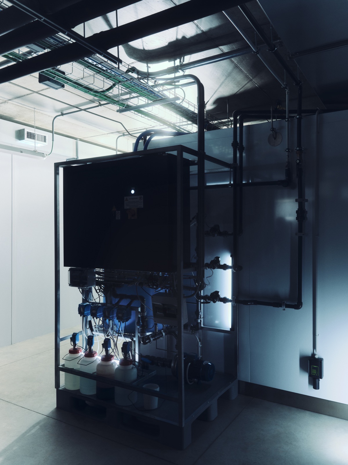 Process skid: pumps and dosing.