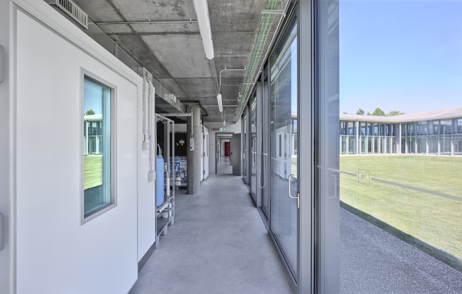 Glass technical corridor.