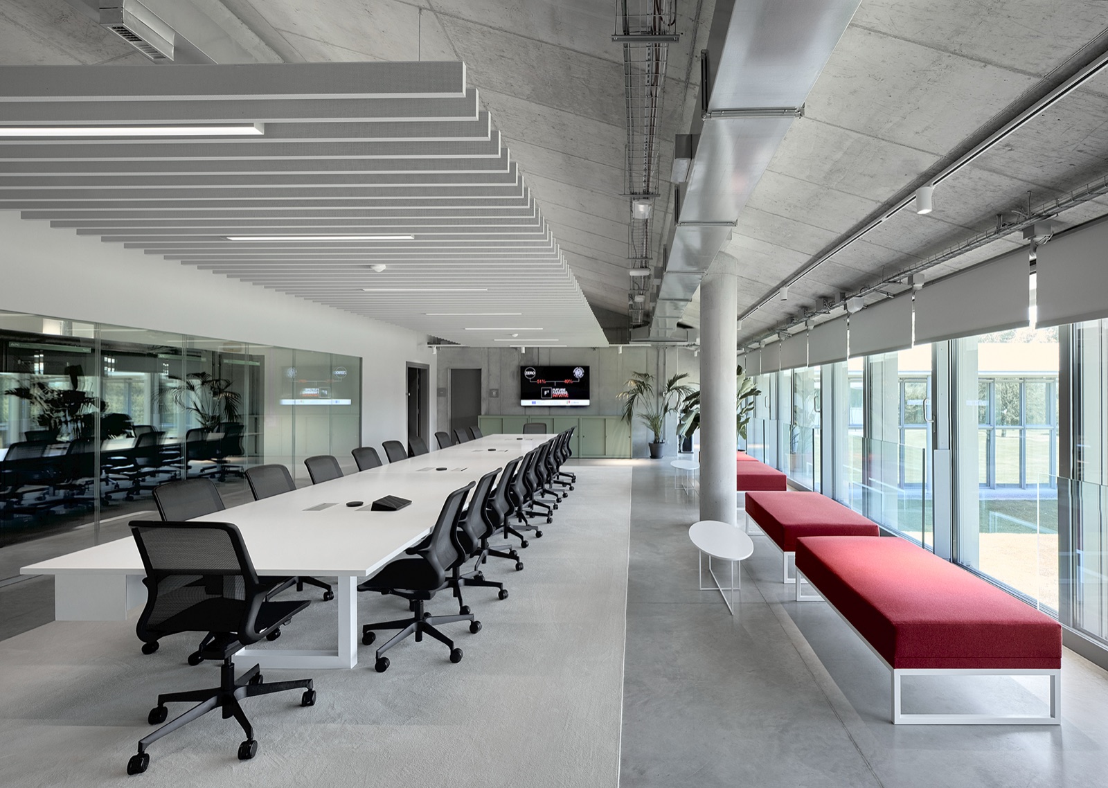 Meeting room with benches